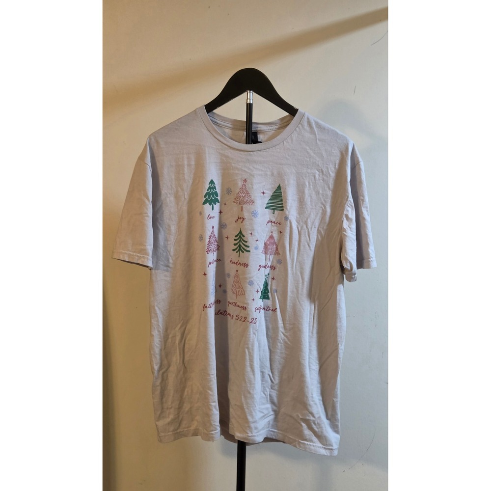 Christian Christmas T-Shirt Galations 5:22-23 Womens Size Large Gray